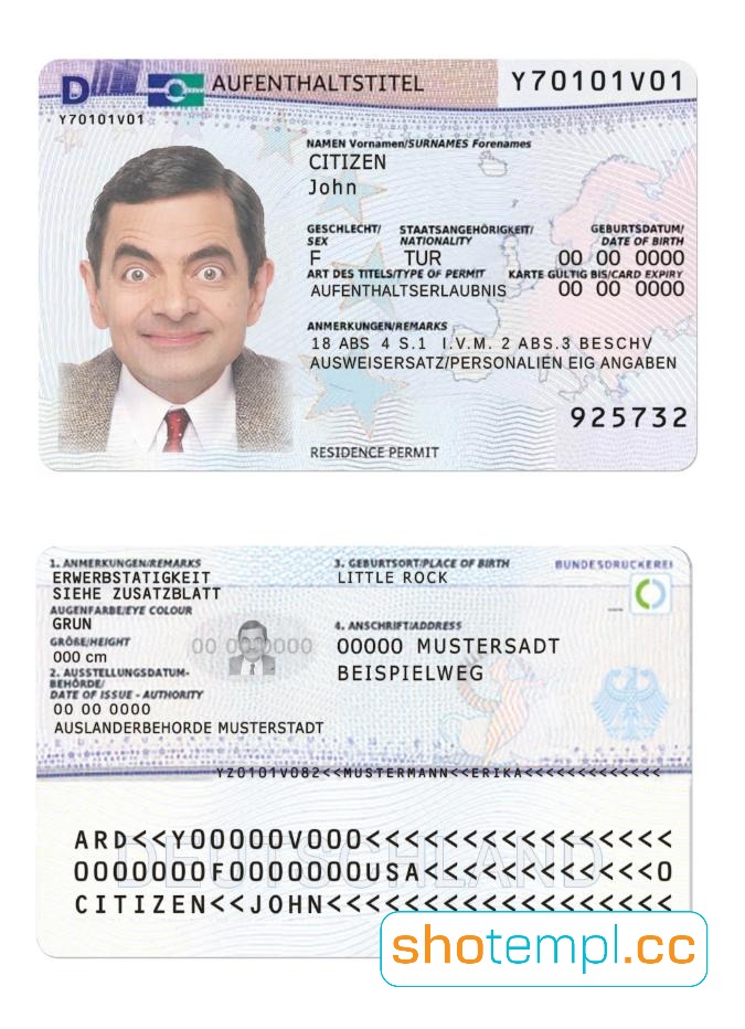 Germany Residence Permit Card PSD Template